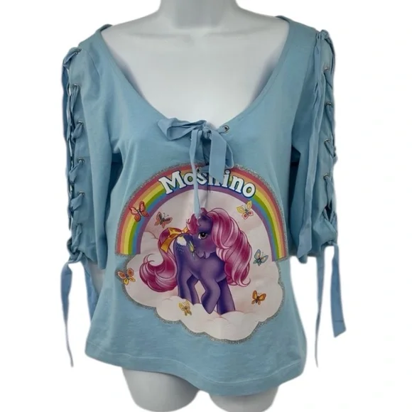 Moschino Couture My Little Pony Ribbon Tee with Lace-up Sleeves 10 New with Tags - Picture 5 of 16